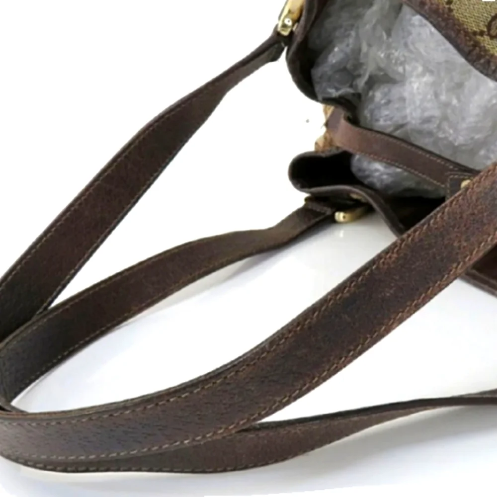 👜  GUCCi ®️  Brown Monogram Cloth & Leather Shoulder Bag Purse - Picture 9 of 16